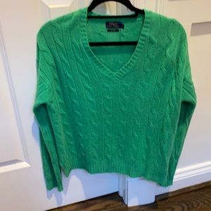 Ralph Lauren green cable cashmere v-neck sweater